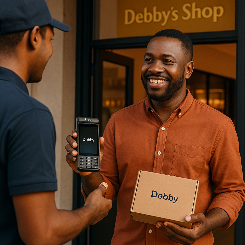 Business owner receiving Debby POS terminal